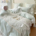 MOOWOO Lovely Bow Chic Duvet Cover Set- Ruffle Lace Polyester Comforter Cover -Girl French Princess Style Bedding-2 Piece Twin Duvet Cover with Zipper Closure-No Comforter-Green,Twin Size