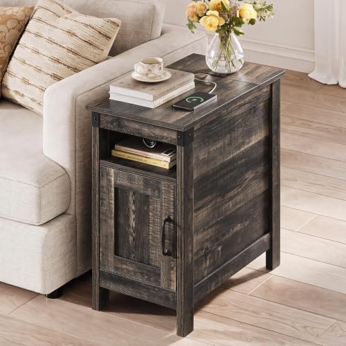 WLIVE End Tables for Living Room & Bedroom w/ Charging, Narrow Nightstand