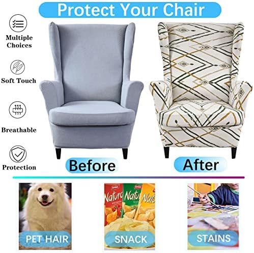 Wing Chair Slipcover, 2-Piece Printed Wingback Chair Cover