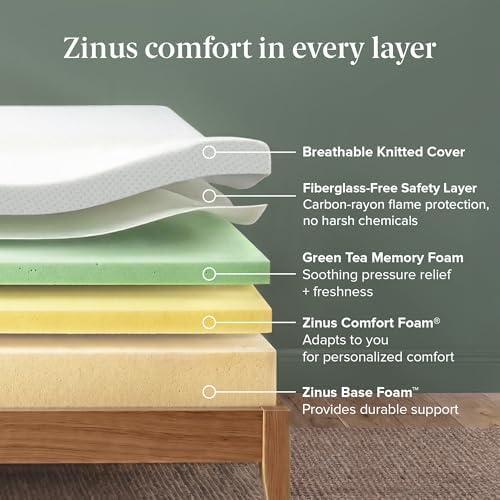 Zinus 12 Inch Twin XL Green Tea Memory Foam Mattress, Medium Firm Feel
