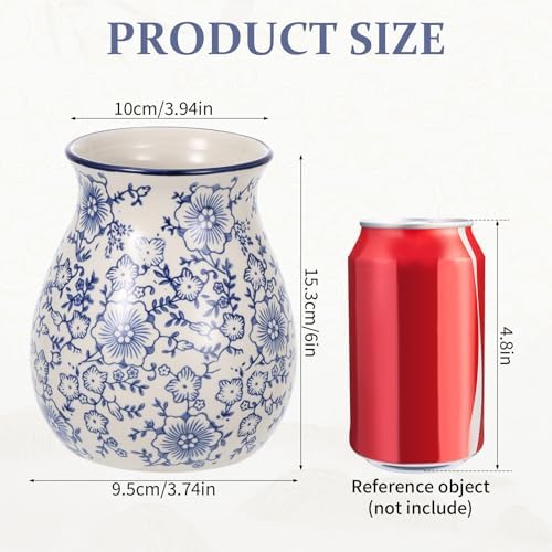 Kitchen Ceramic Utensil Holder 6" Chinoiserie Blue Floral Utensil Crock for Countertop Cooking Tools Storage Organizer for Spatula Spoon Farmhouse Decor Housewarming Gift