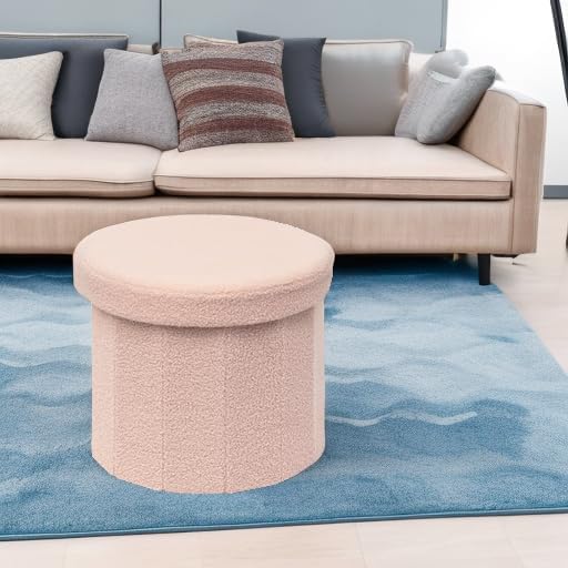 B FSOBEIIALEO Storage Ottoman Cube, Round Ottoman with Storage, Pink