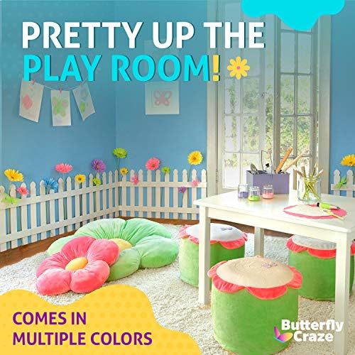 Butterfly Craze Flower-Shaped Floor Pillow - Machine Washable Plush Microfiber Cozy Area Pillow - Reading Floor Cushion for Kids - Toddler Lounger & Kids Tent Seating - Medium 20 in, Green