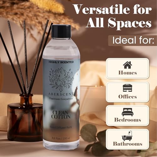 Clean Cotton Aberscent Premium Reed Diffuser Oil Refill (8.5 Fl Oz/250ml) – Long-Lasting Fragrance Oil for Home, Office & Spa – Relaxing Scent, Luxury Hotel-Style Aroma