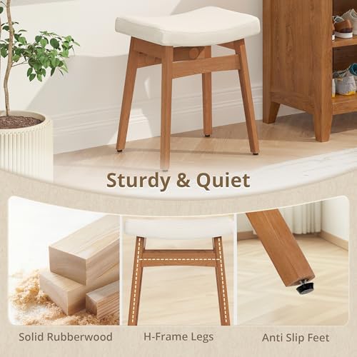 LUE BONA Vanity Saddle Stool with Wood Legs, Modern Vanity Chair for Makeup