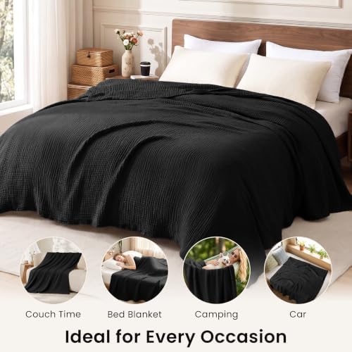 Love's cabin 100% Cotton Muslin Blanket Queen Size for Bed, Black