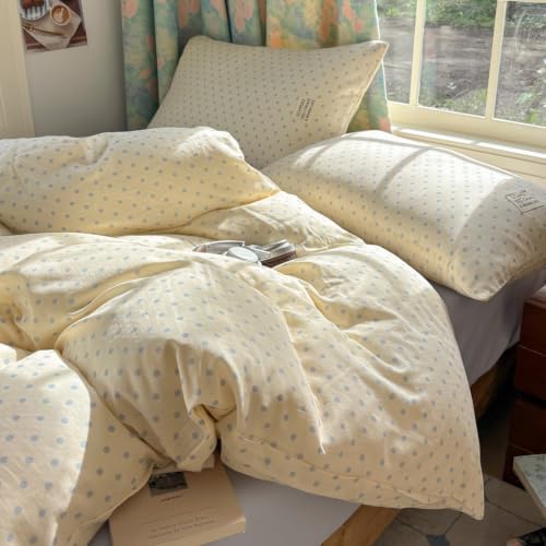 Beige Polka Dot Duvet Cover Set 3 Pcs,Twin Size Bedding 68"×86"