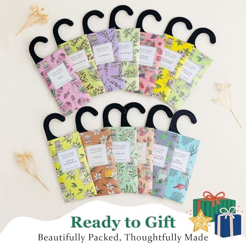 Large 12 Packs Hanging Scented Sachets Long-Lasting Closet Deodorizer Air Freshener Fabric Refresher Odor Eliminator for Drawer Home Fragrance Gift Set?6 Scents?
