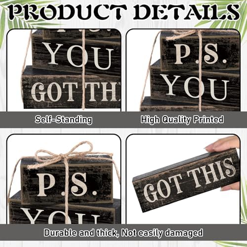 Yuntau 4 Pcs Farmhouse Motivational Decor Wooden Block Black Decor