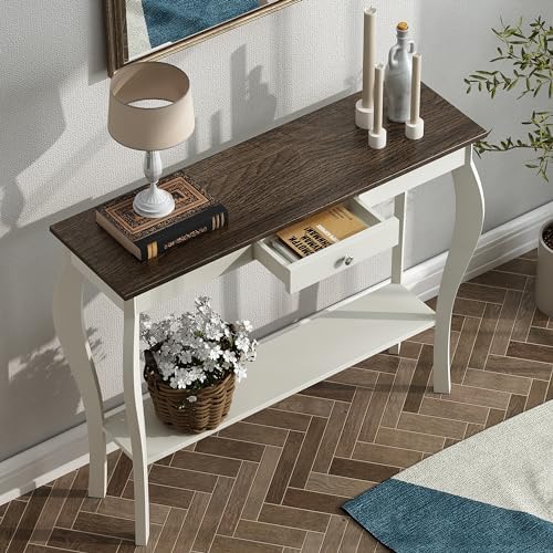 ChooChoo 39" Narrow Farmhouse Entryway Table with Drawer, Soft White