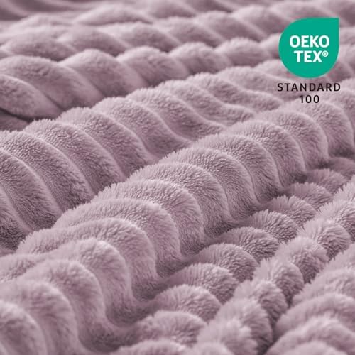 BEDELITE 3D Ribbed Dusky Violet Fleece Throw Blanket for Couch, 50x60 Inch