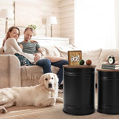 RUSTOWN Farmhouse Accent Side Table, Set of 2 Galvanized Storage Ottoman