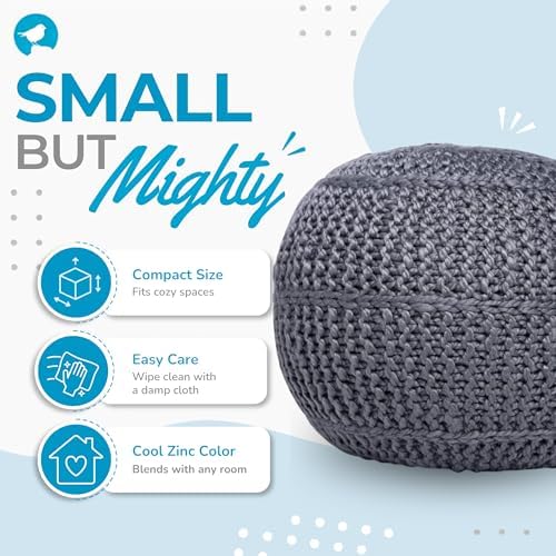 BIRDROCK HOME Round Pouf Ottoman Foot Rest, 18.5”x15”, Zinc Gray