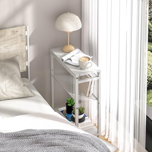 Narrow Side Table, 3-Tier End Table, Small Nightstand