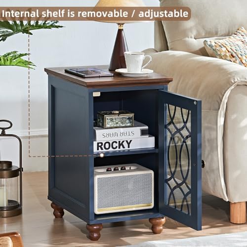 Joaxswe Narrow Side Table with Glass Door Storage