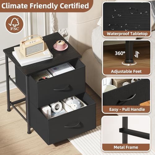 Somdot Nightstand Set of 2 with 2 Drawers, Small Night Stands for Bedroom