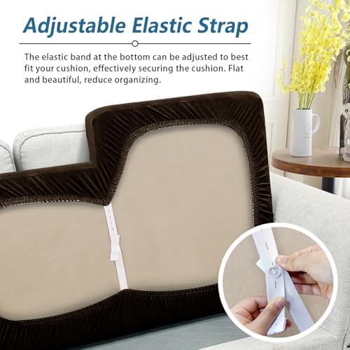 Sectional Couch Cushion Cover Leather-Look 1PC Stretch Chaise Seat Slipcover for Living Room Individual Sectional Cushion Protector, Pet-Friendly, Non-Slip, Easy Fit - Coffee