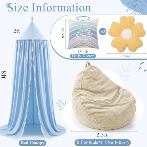 Kids Reading Nook Set with Canopy Tent, Bean Bag Cover & Pillow,Blue