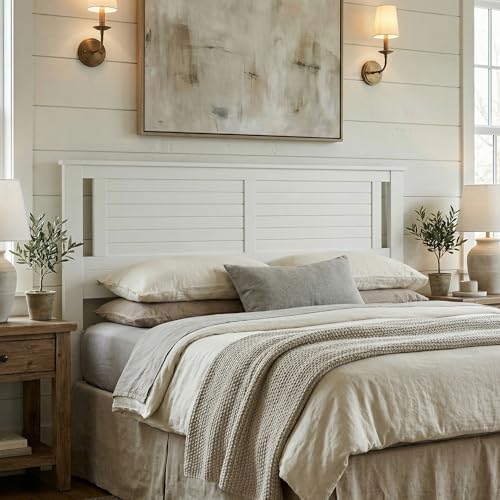 ComfIQ Serene Wood Panel Headboard with Horizontal Scoring, King, White
