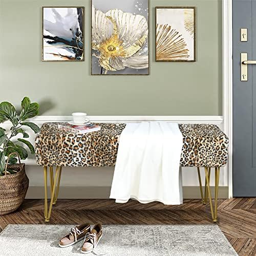 Leopard Print Rectangle Ottoman 46"x16"x22" Faux Fur Entryway Bench Footrest Stool Accent Seating Cheetah Furry Ottoman Bedroom Vanity End of Bed for Bathroom Living Room Decor