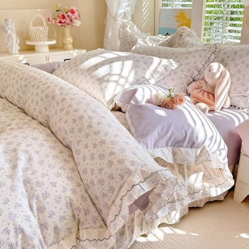 Cotton Floral Duvet Cover King Size 3 Pcs,Ruffled Bedding 104"×90"