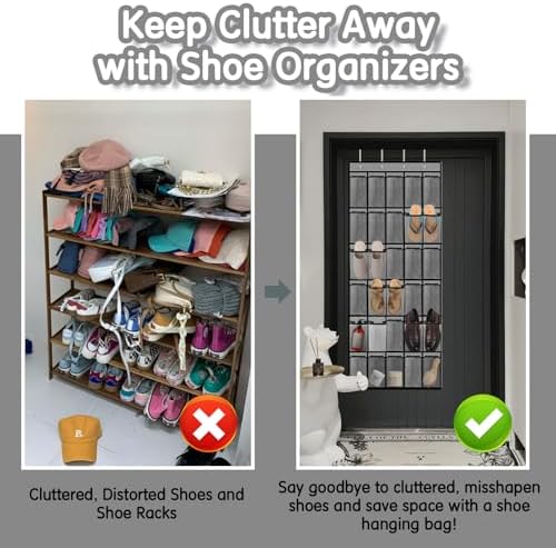 Over the Door Shoe Organizer with 30 Breathable Mesh Pockets (2PC-Gray)
