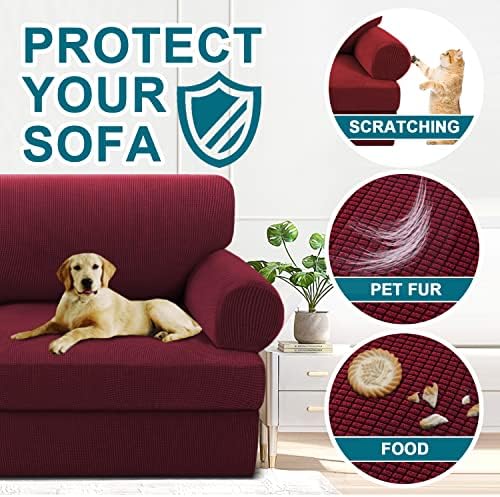 Turquoize T Cushion Chair Slipcover Armchair Slipcover for Living Room Stretch Sofa Couch Cover Soft Armchair Cover Furniture Covers with Individual T Cushion Seat Covers (Chair, Burgundy)