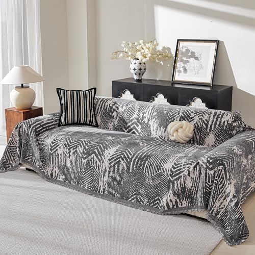 MEETSKY Couch Covers for Sofa, Couch Covers for Dogs, Modern Sofa Slipcover for Sectional Sofa Covers Washable, Chenille Blend Thick Fabric Couch Blanket Cover for Living Room, 71" x 118", Dark Grey