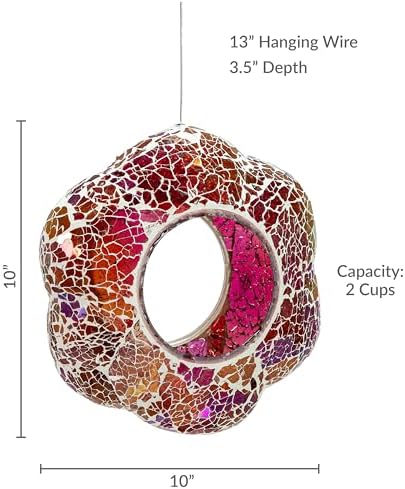 Sunnydaze Mosaic Glass Bird Feeder for Outdoors, Pearl Pink Flower