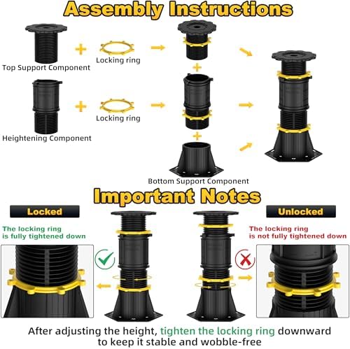 Wlrrcwdttc 2 Pcs Adjustable Height Bed Support Legs, 8.5-13 inch, Black Plastic, Bed Frame/Bed Center Slat Support, Reinforcement Parts