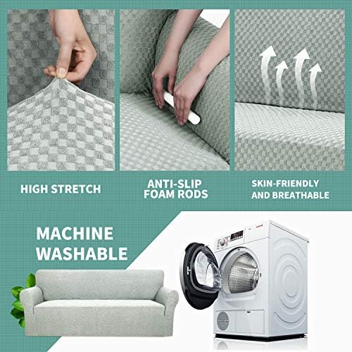 YEMYHOM Couch Cover Latest Jacquard Design High Stretch Sofa Covers for 3 Cushion Couch, Pet Dog Cat Proof Slipcover Non Slip Magic Elastic Furniture Protector (Large, Ivory)