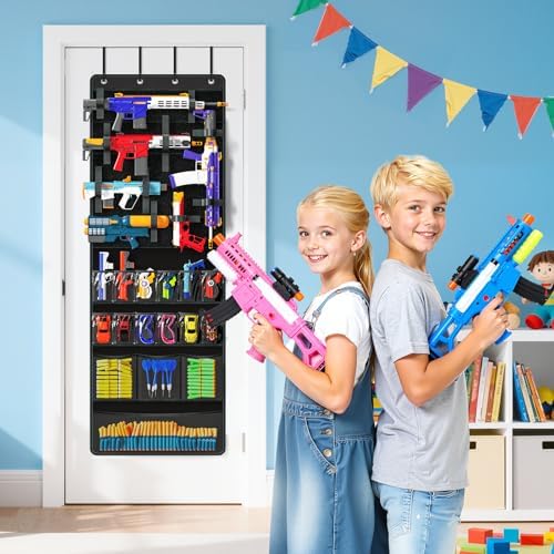 Over The Door Organizer for Toy Gun, Hanging Toy Storage Organizer, Black