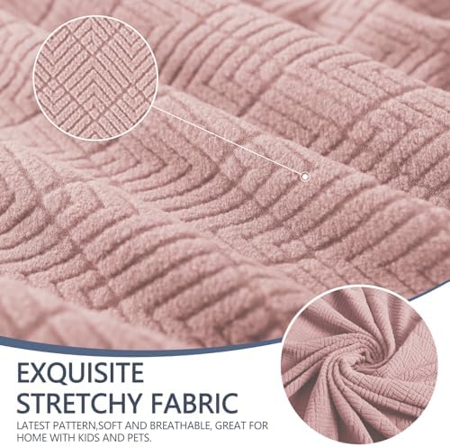 JIVINER Stretch Sofa Covers 1 Piece Couch Covers for 3 Cushion Couch Sofa, 3 Seater Sofa Slipcovers Furniture Protector with Elastic Bottom for Kids, Pets (Dusty Pink, Sofa)