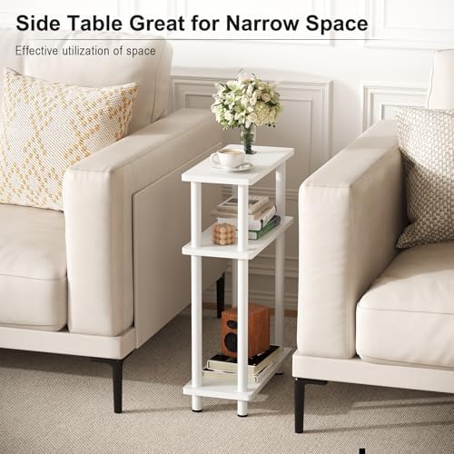 Apicizon Small Narrow Side Table, 3-Tier Skinny End Table, White