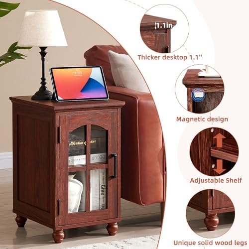 RWYHG Narrow Side Table, Farmhouse Nightstand with Charging Station