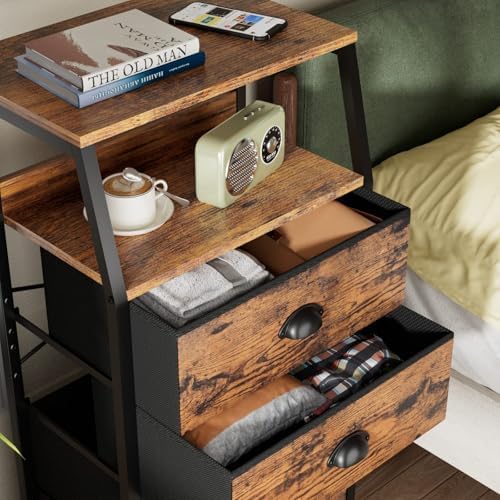 Furnulem Tall Night Stand, Bedside Table for Bedroom, Small Fabric Dresser