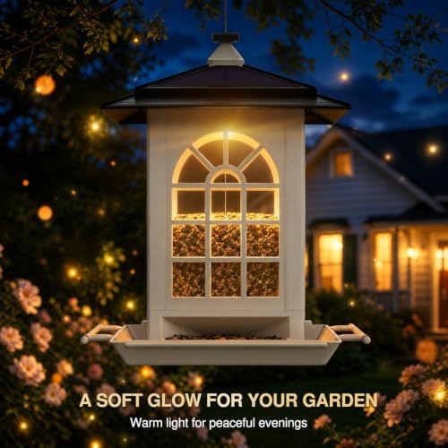 Birdream 2 Pack Solar Bird Feeders for Outdoors, Hanging Solar Wild Bird Seed, Assembly Required, 1-Min Easy Setup, Classic Courtyard Design, Attracting Cardinals Chickadees Sparrows, Total 7 LB