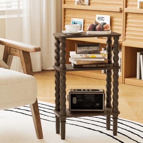 Veegle Narrow Side Table Small End Table for Small Spaces Walnut Brown