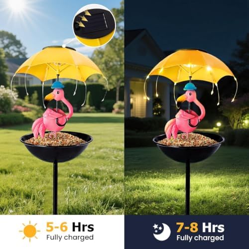 Solar Bird Feeders for Outdoors, Flamingo Garden Decor with LED Light