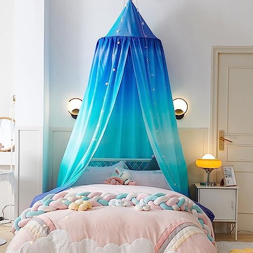 Bed Canopy for Kids, Printed Hanging Canopy for Baby Brib Kids Bed Room Decor Reading Nook Indoor Outdoor Playing Castle (Gradient Blue)