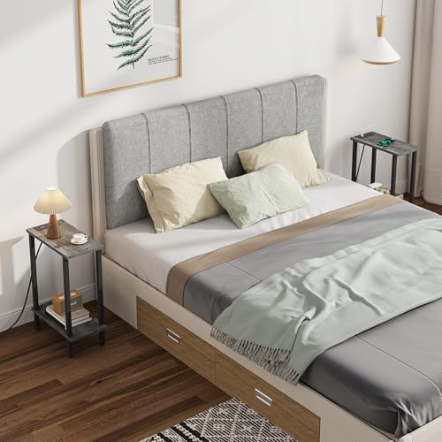 TUTOTAK Narrow Side Table, 2-Tier Small End Table with Charging Station