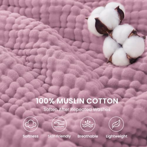 Love's cabin 100% Cotton Muslin Blanket Throw for Couch, Dusty Pink