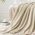 BEDELITE 3D Ribbed Linen Color Fleece Throw Blanket for Couch, 50x70 Inch