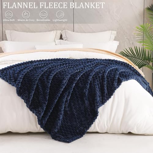 Exclusivo Mezcla 3D Fleece California King Blanket for Bed, Navy Blue