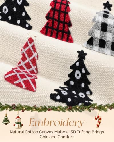 Miss Adola Embroidered Canvas 13"x90" Christmas Table Runner, Tree Crew