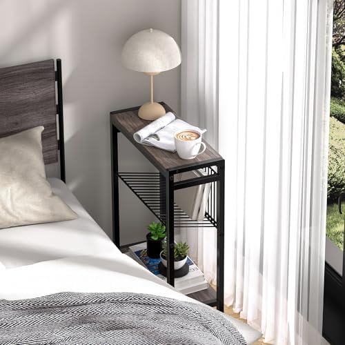 Narrow Side Table, 3-Tier End Table, Small Nightstand