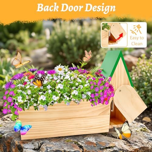 Butterfly House & Feeder with Flower Pot, 3-in-1 Wooden Butterfly House