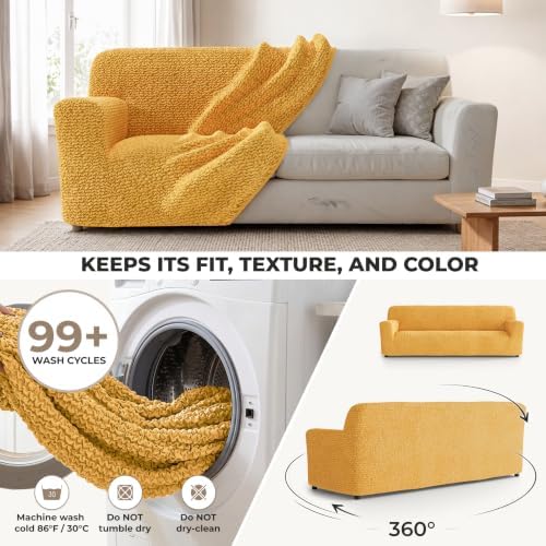 PAULATO Premium Stretch Couch Covers for Sofa - Sofa Chair Cover Washable, Dogs & Pets Friendly - Elastic Polyester Loveseat Slipcovers - Non-Slip Love Seat Couch Covers - Mango (86"-120" Wide)