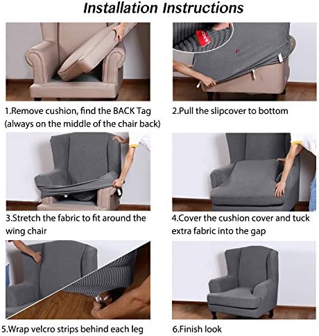 Turquoize Wingback Chair Covers 2 Piece Wing Chair Slipcover Stretch Slipcovers for Wingback Chairs Wing Chair Cover Spandex Jacquard Fabric with Elastic Bottom Non-Slip Furniture Cover, Charcoal Gray