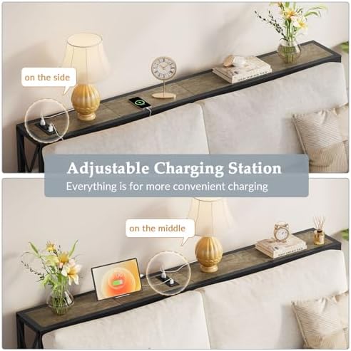 Gewudraw Narrow Console Table with Socket, Sofa Table Behind Couch